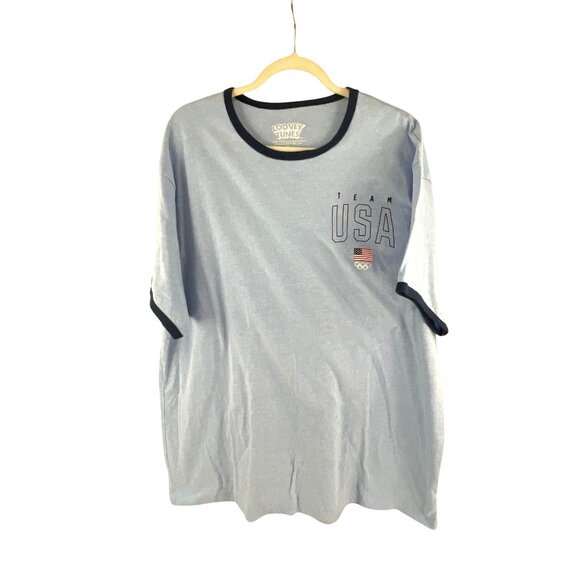 Looney Tunes Mens Team USA Graphic T-Shirt XXL Blue Cotton Blend Casual Novelty - Picture 1 of 5